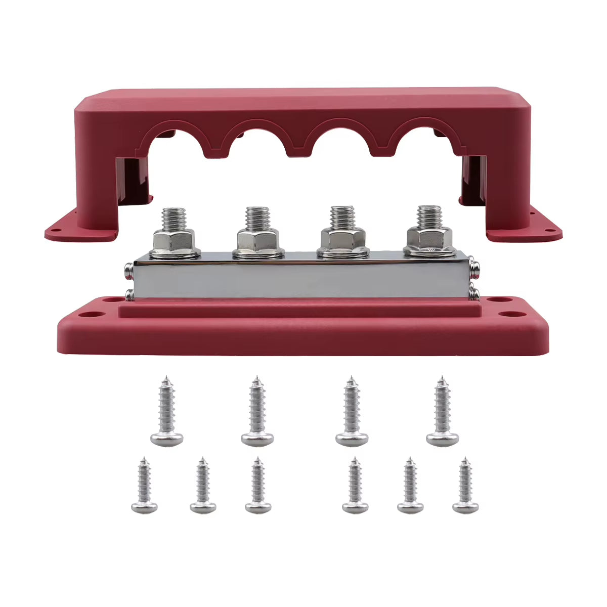 600A Power Distribution Bus Bar, 4 Stud 3/8 in with Cover for Boat and RV