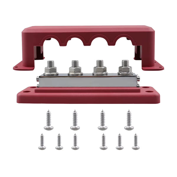 600A Power Distribution Bus Bar, 4 Stud 3/8 in with Cover for Boat and RV