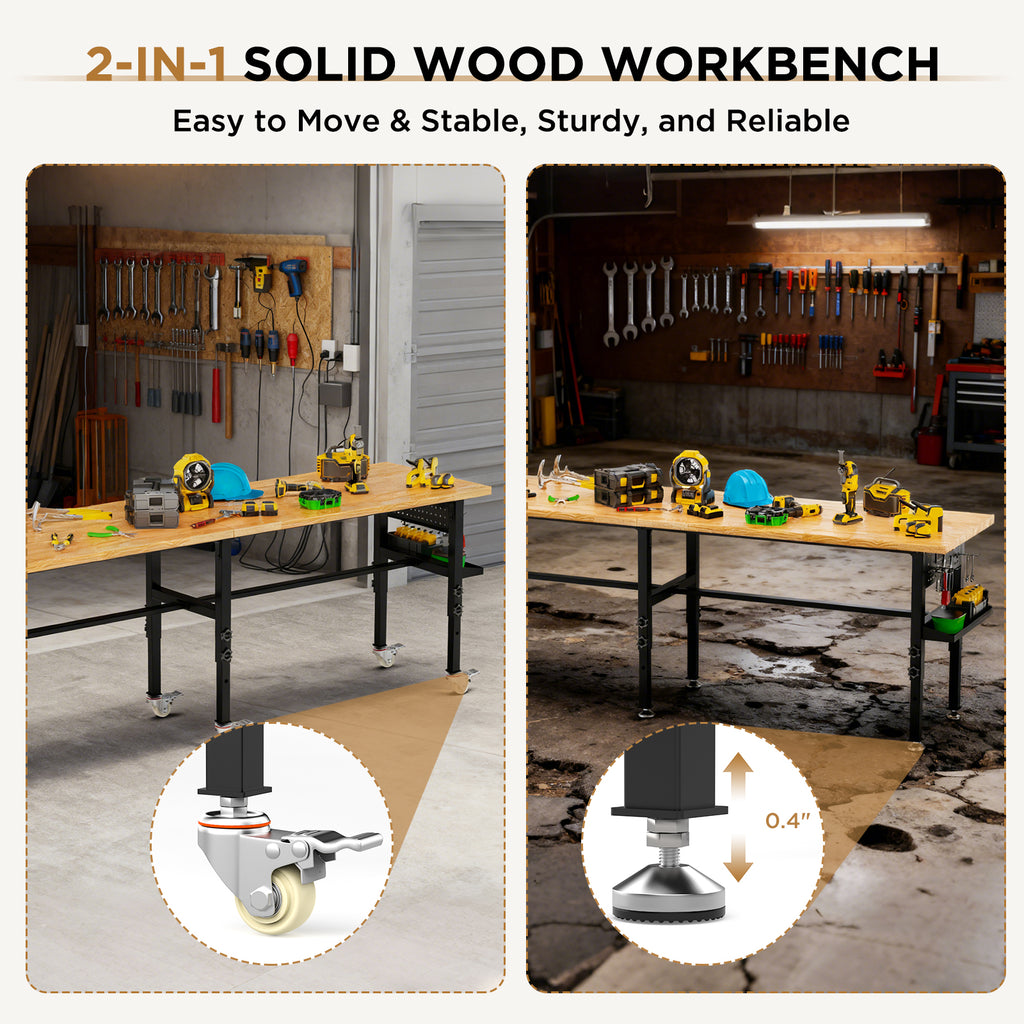 96 Inch Solid Wood Top Workbench With Side Pegboard And Outlet – image 5