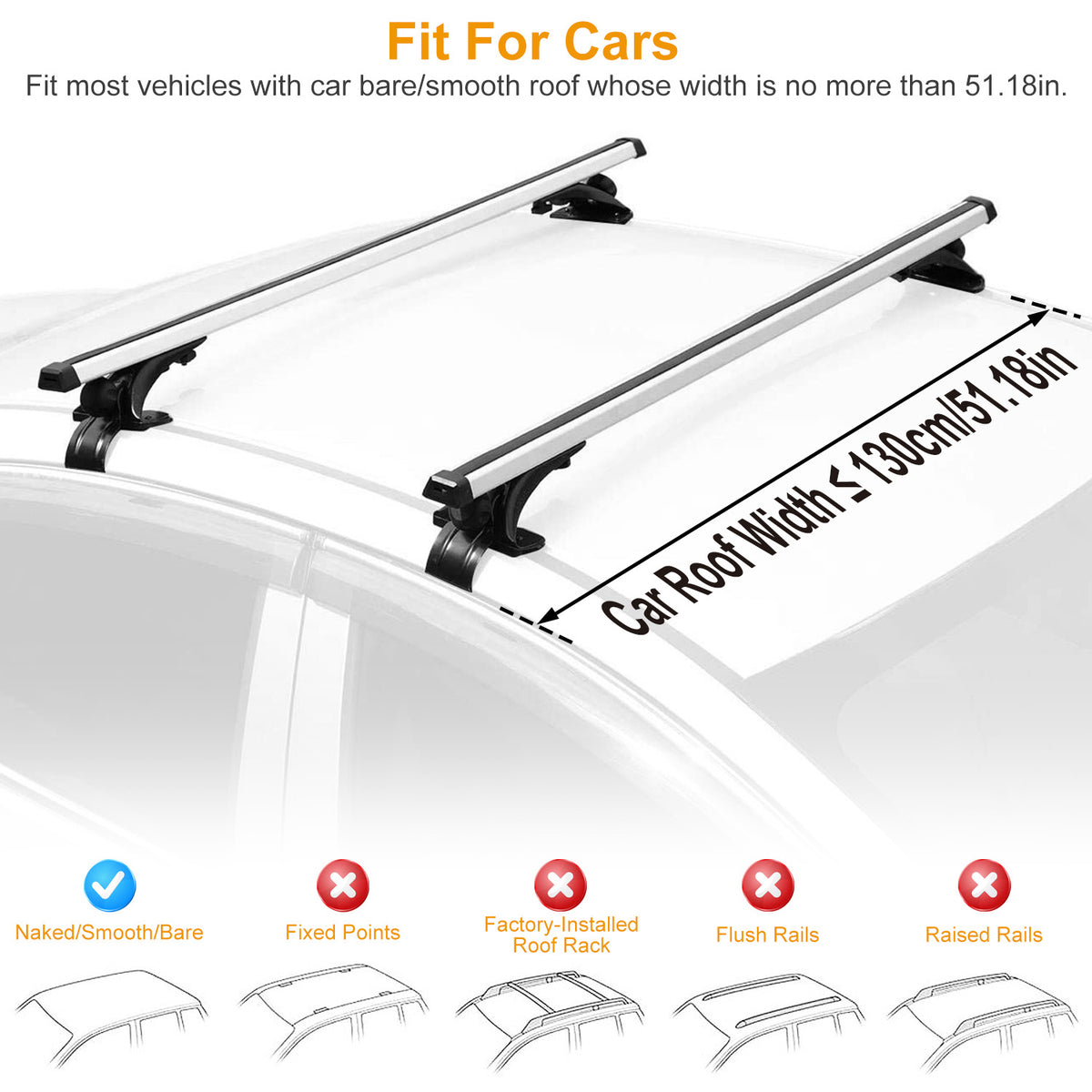 Roof Rack Cross Bars 47 in, Universal Aluminum for Bare Roofs – image 3