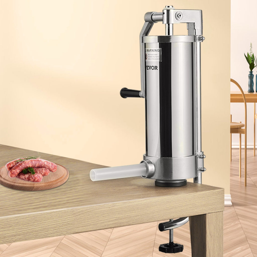 Vertical Sausage Stuffer 5 lb / 3 L, Stainless Steel with 3 Tubes – image 1