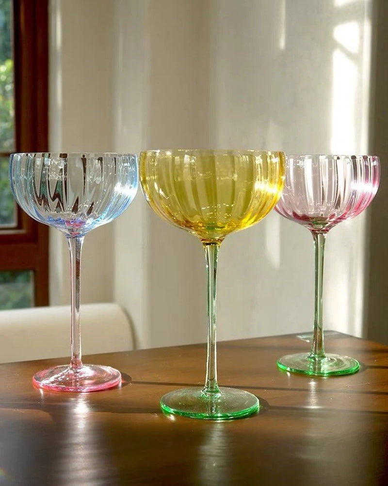 Hand Blown Pastel Cocktail Coupe Glasses, Set of 4 – image 3