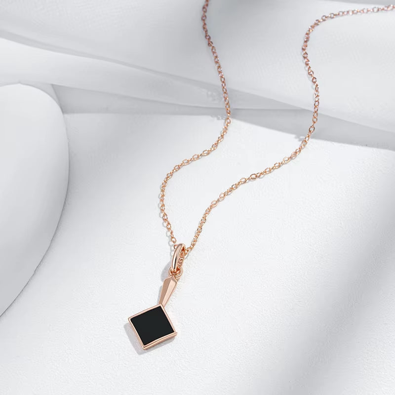 Black Stone Pendant Necklace - Rose Gold Tone – image 4