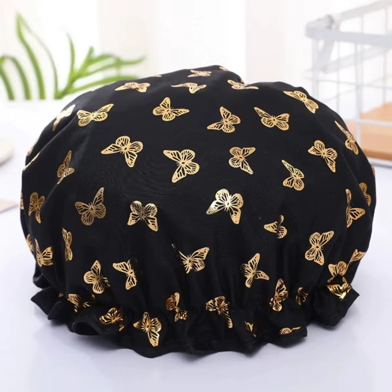 Shower Cap Double Layer Waterproof with Gold Print – image 3