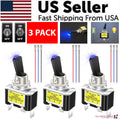 LED Rocker Switch, 12V 30A Toggle On/Off, 3-Pack, Blue