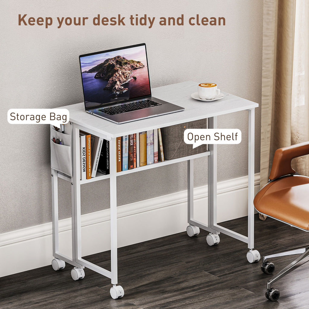 Drop-Leaf Folding Computer Desk with Wheels, Shelf and Storage Bag – image 5