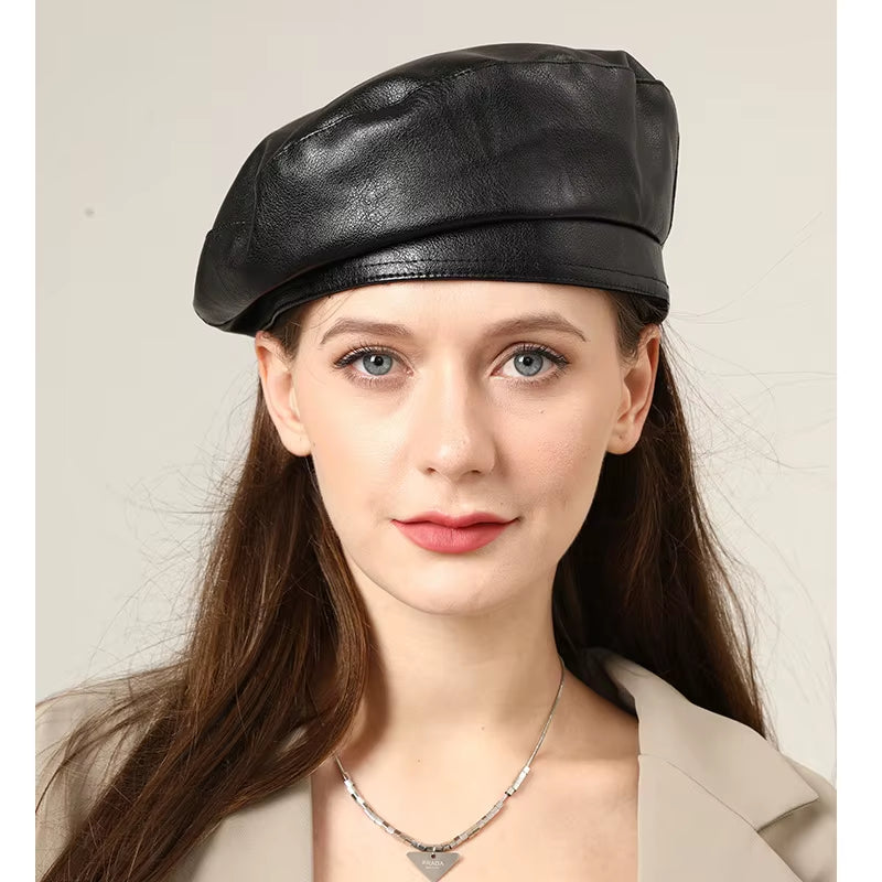 Faux Leather Beret Hat - Classic French Artist Cap for Women – image 5