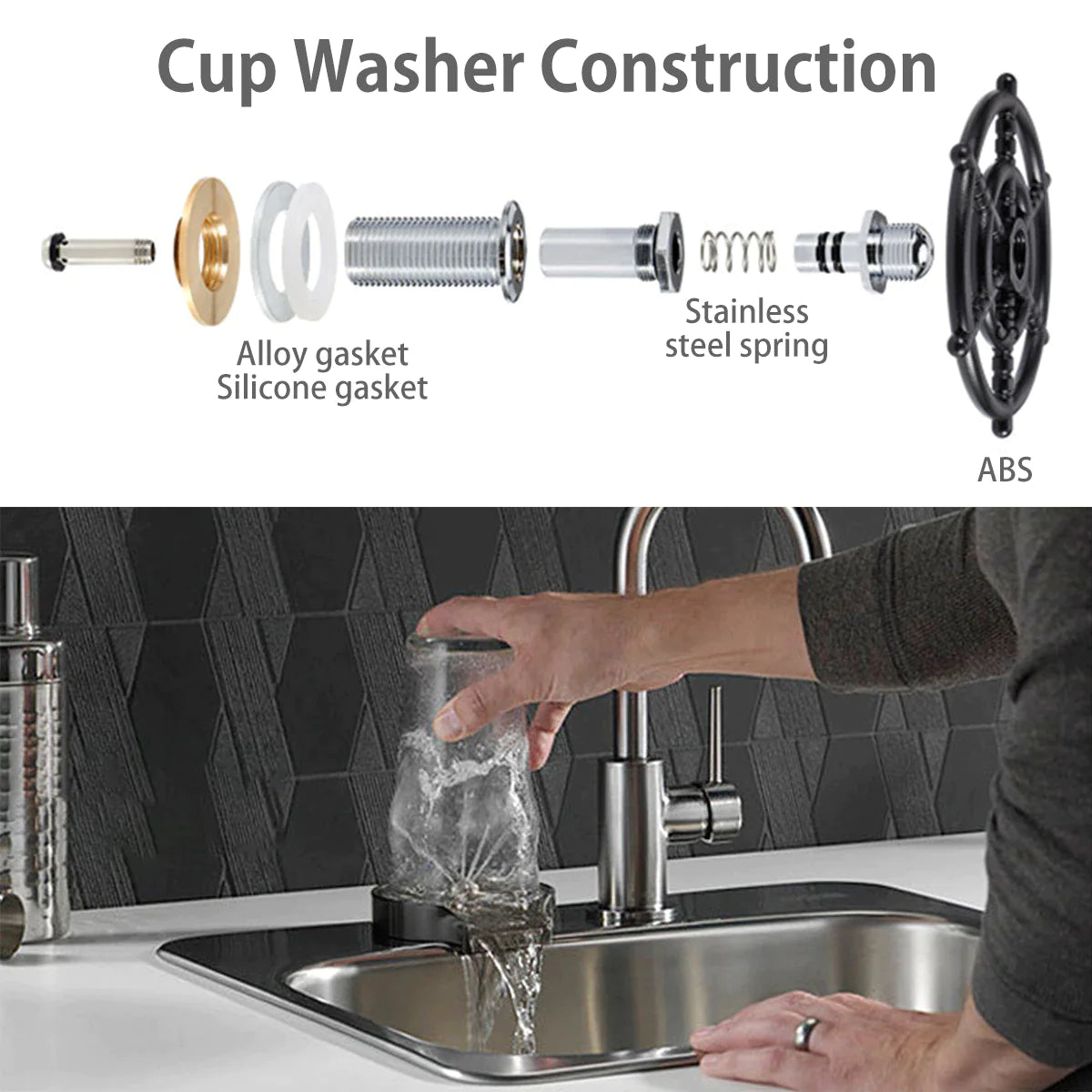 Glass Rinser for Kitchen Sink, Stainless Cup Washer with Hose – image 4