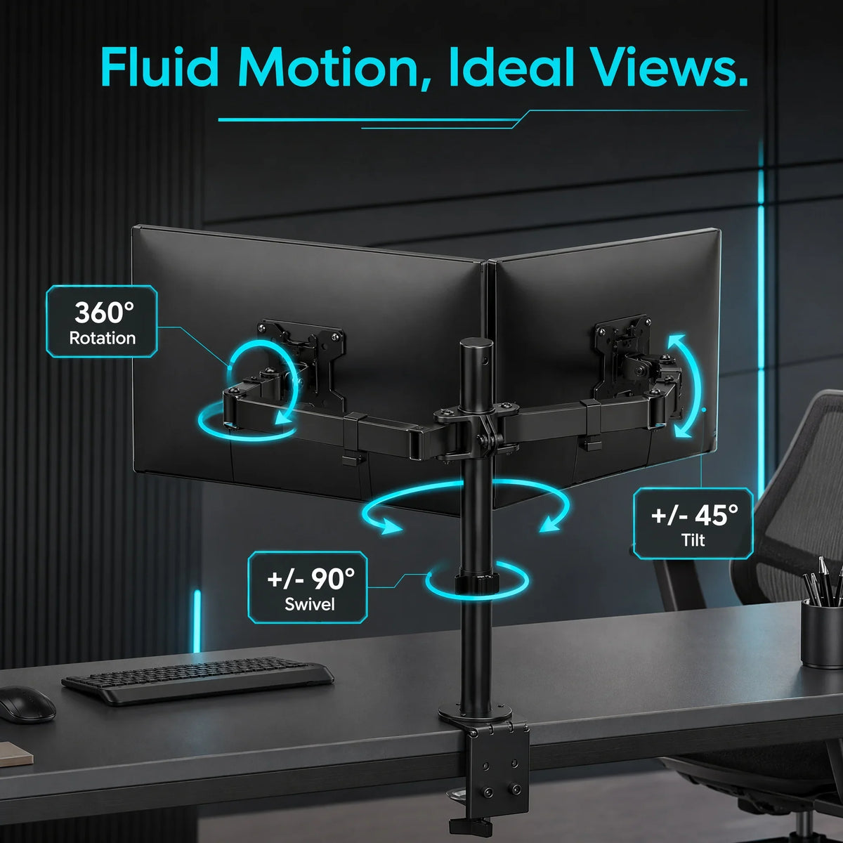 Dual Monitor Stand, Heavy Duty Adjustable Monitor Desk Mount for 2 Screens up to 32 Inches, Fully Adjustable Height, Tilt, Swivel, Rotate, Supports 17.6 Lbs per Monitor Arm, Easy Installation