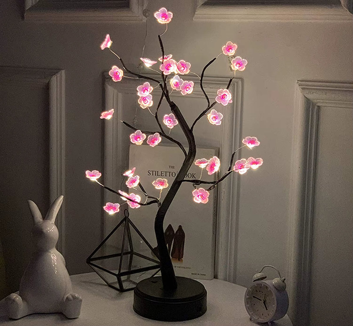 Tree Night Light, Cherry Blossom Bonsai Desk Lamp, USB or AA – image 8
