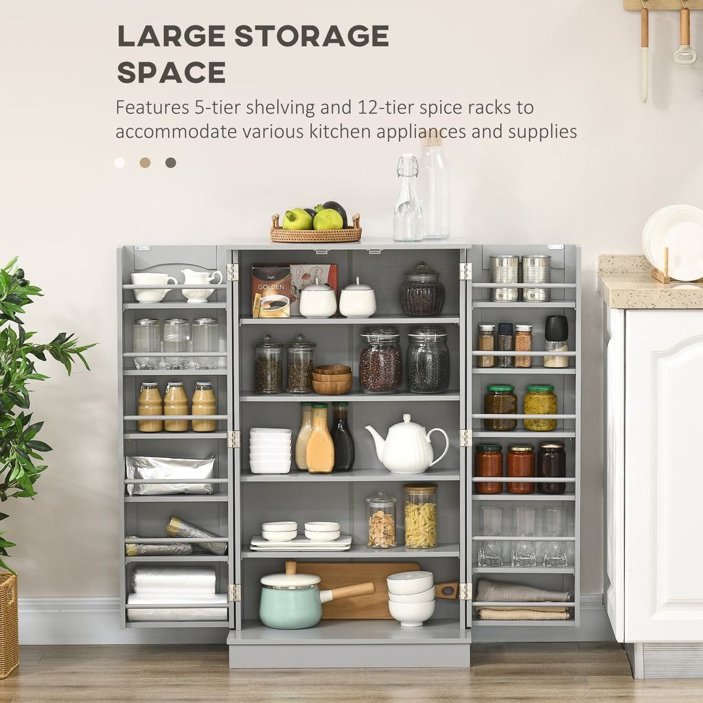 Kitchen Pantry Cabinet with 12 Door Spice Racks, 5-Tier, Gray – image 4