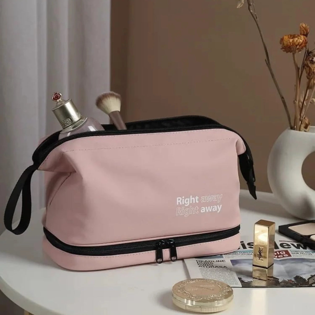 Double Layer Makeup Bag – Large Cosmetic Bag with Brush Slots