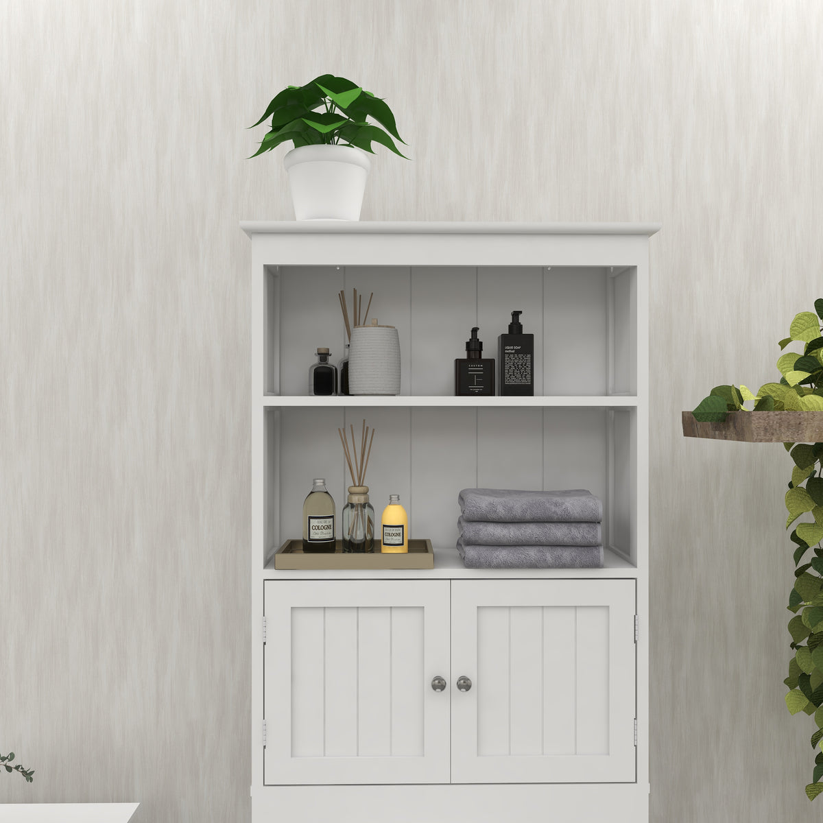 Over the Toilet Storage Cabinet, Freestanding with 2 Doors, White – image 3