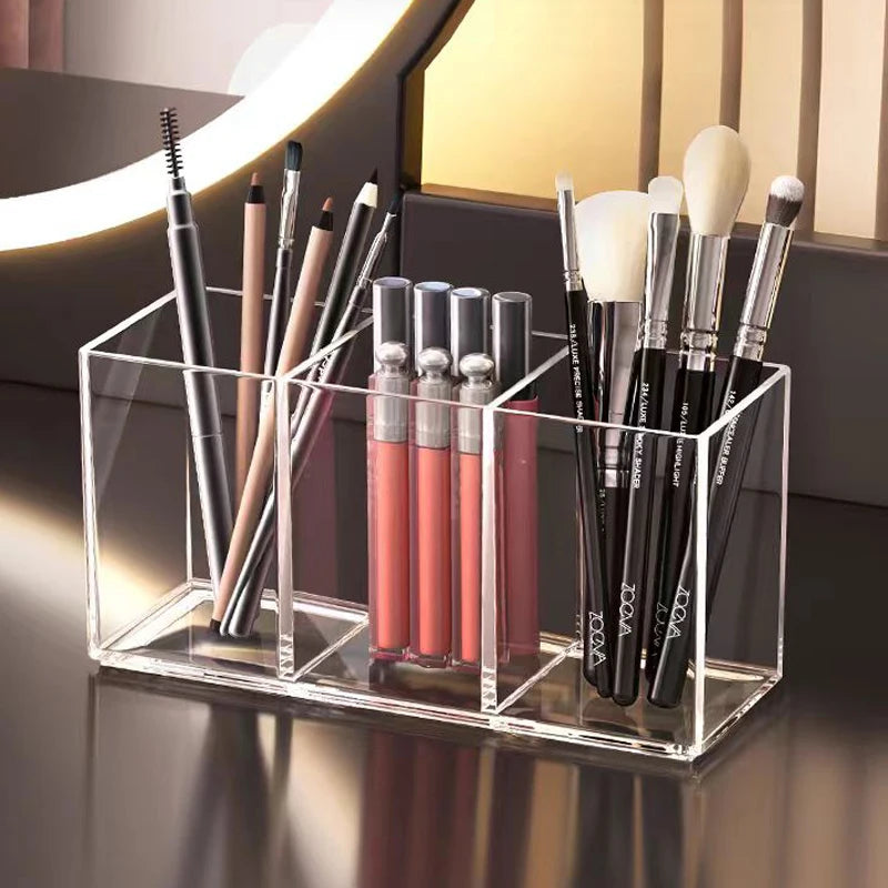 Clear Acrylic Makeup Brush Holder - 3-Slot Vanity & Drawer Organizer – image 2