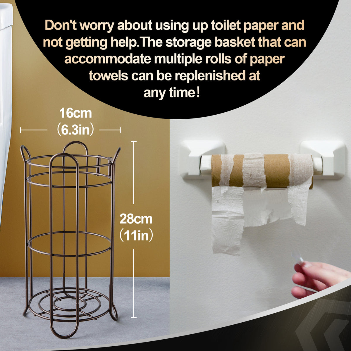 Freestanding Toilet Paper Holder with Shelf, 24 in Metal Stand – image 4
