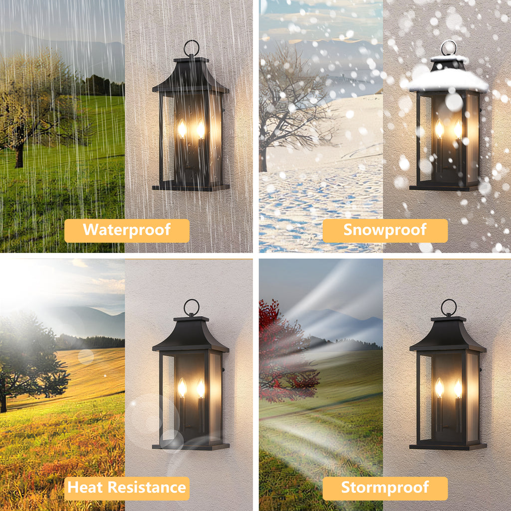 Dusk to Dawn Outdoor Wall Lantern 22 in Black 2-Light Sconce – image 6