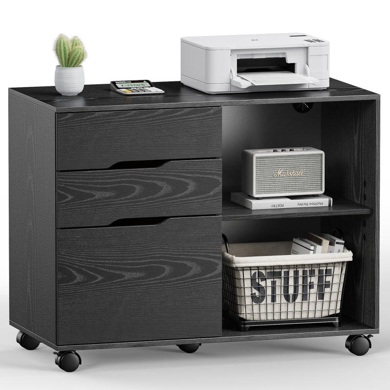 3-Drawer Rolling Lateral File Cabinet with Open Shelves and Printer Top – image 3