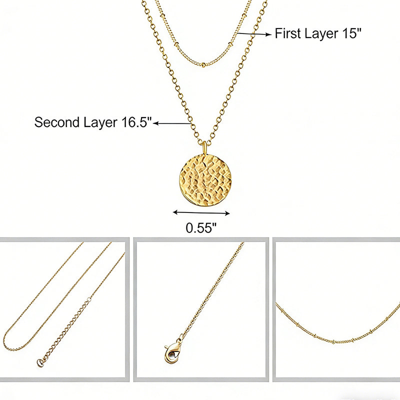 Layered Choker Necklace, Gold Tone Bar and Coin Charms – image 5