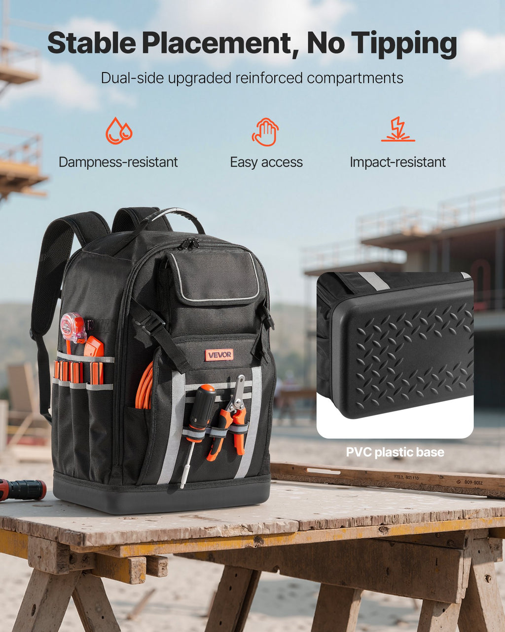56-Pocket Tool Backpack with Molded Base, Water-Resistant 1680D – image 5