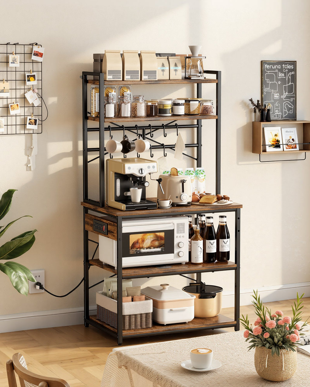 5 ft Kitchen Bakers Rack with Power Outlet and 12 Hooks – image 2