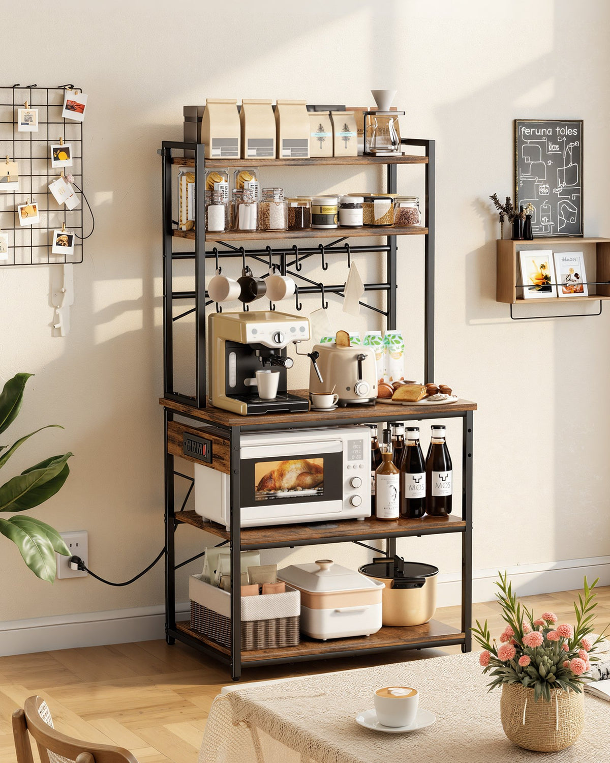 5 ft Kitchen Bakers Rack with Power Outlet and 12 Hooks – image 2