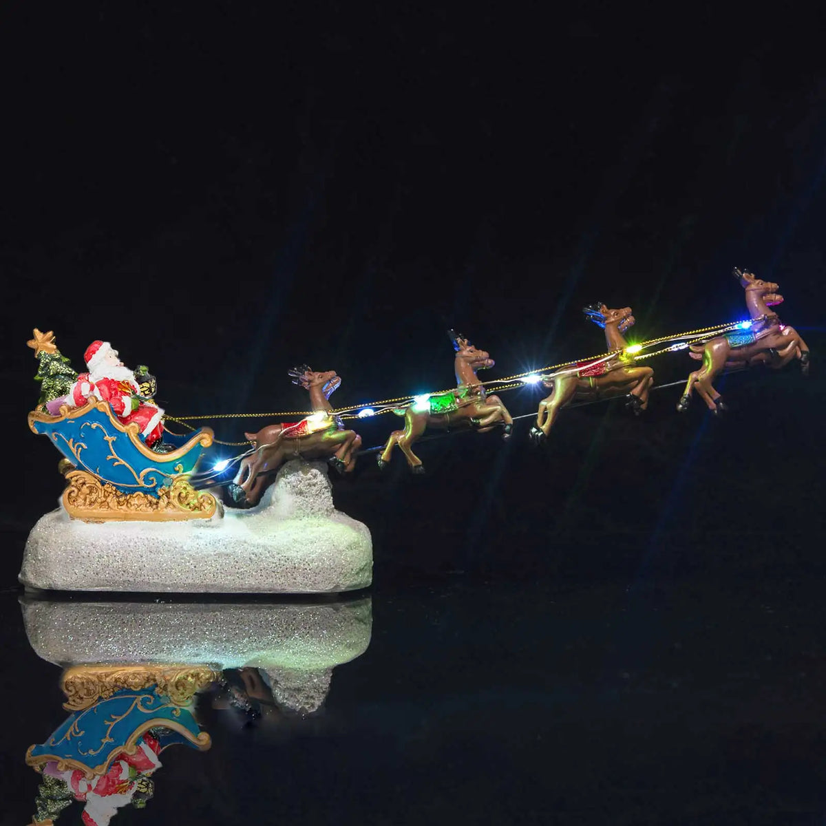 Musical Pre-Lit Santa Reindeer Sleigh Christmas Village Display – image 2