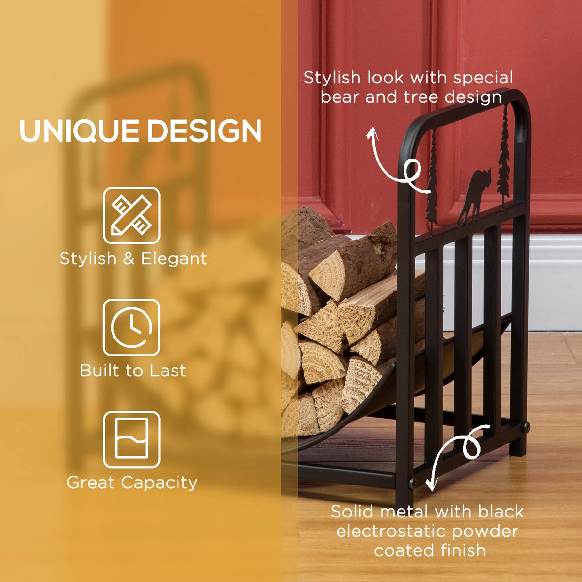 Curved Firewood Log Rack with Bear and Pine Tree Design, 17 Inch – image 4