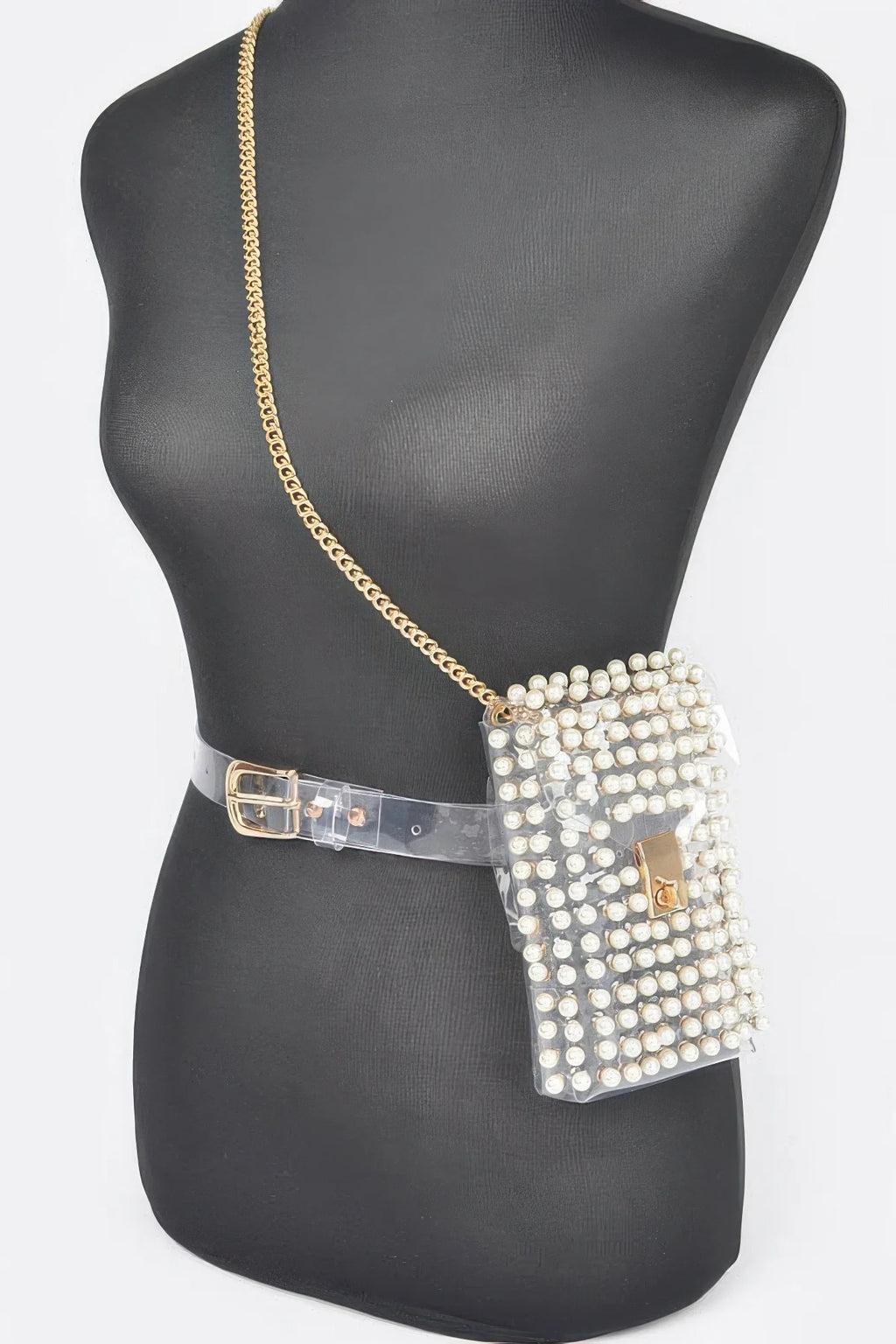 Clear Belt Bag with Rhinestones and Chain Strap, Multicolor – image 6
