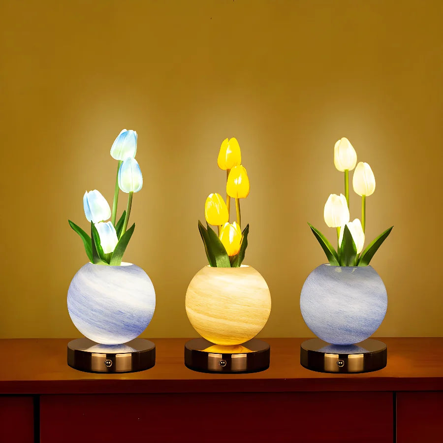 Tulip LED Night Light - USB Rechargeable Flower Desk Lamp for Bedroom Decor