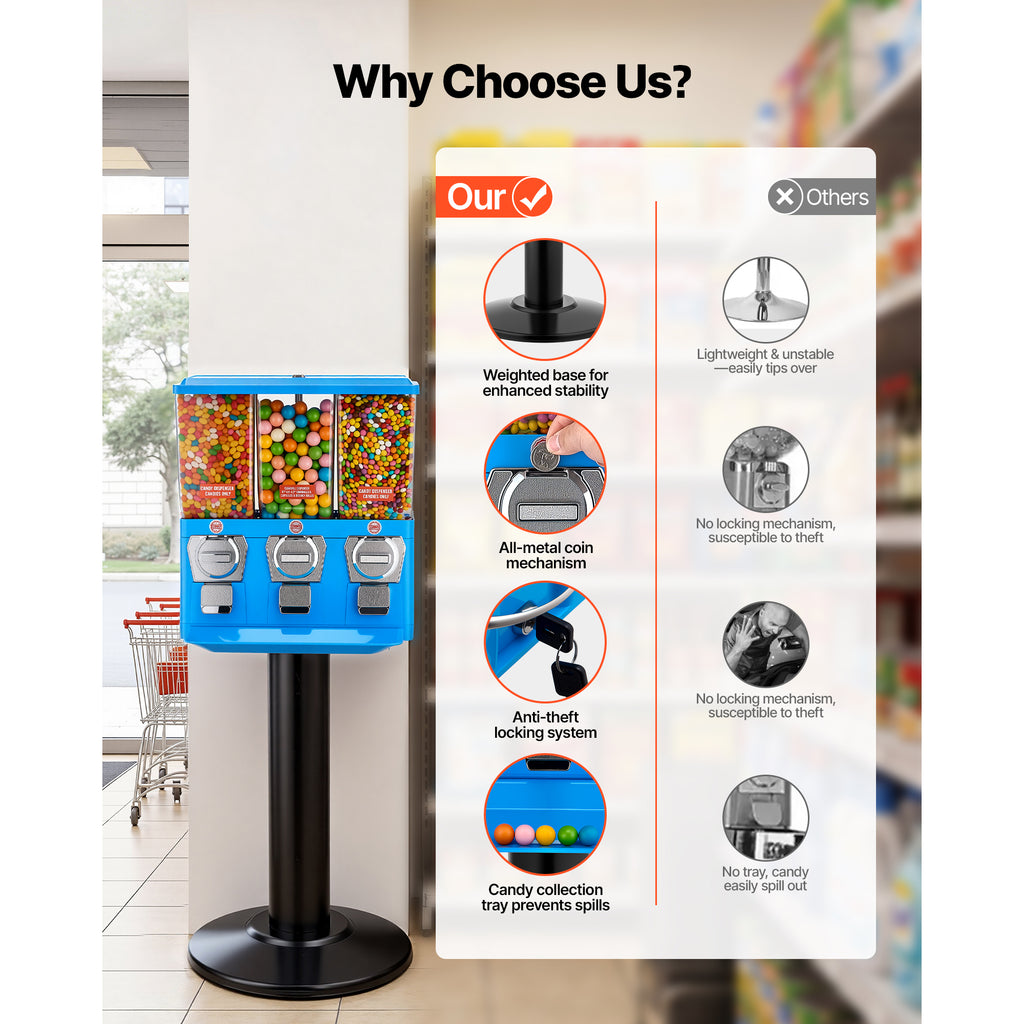 Triple Compartment Candy Vending Machine with Stand and Cash Box – image 4