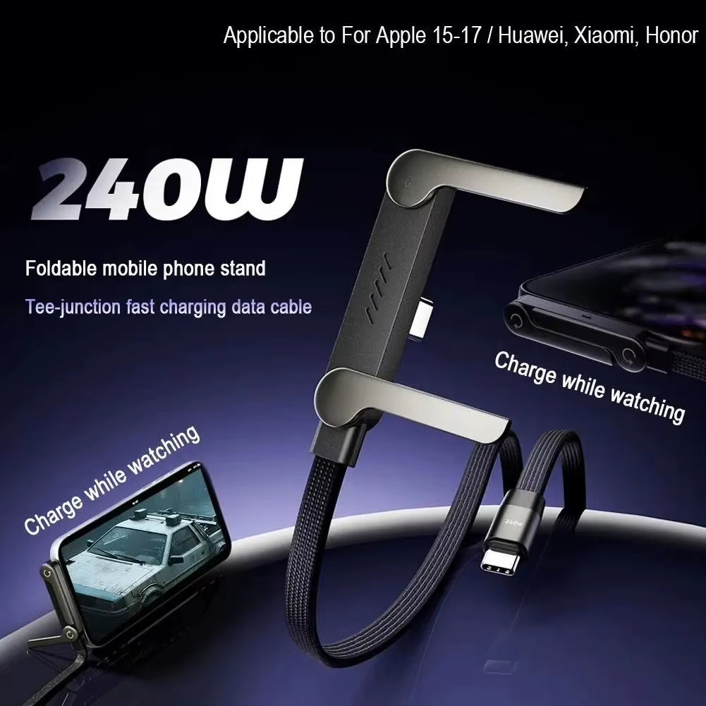 Right-Angle USB-C Charging Cable with Foldable Phone Stand – image 3