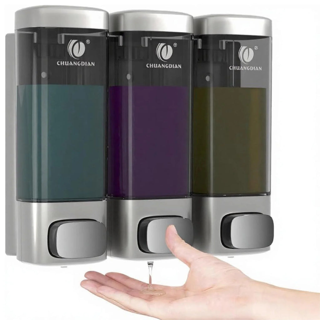 Shower Soap Dispenser, 3 Chamber Wall Mount, No-Drill