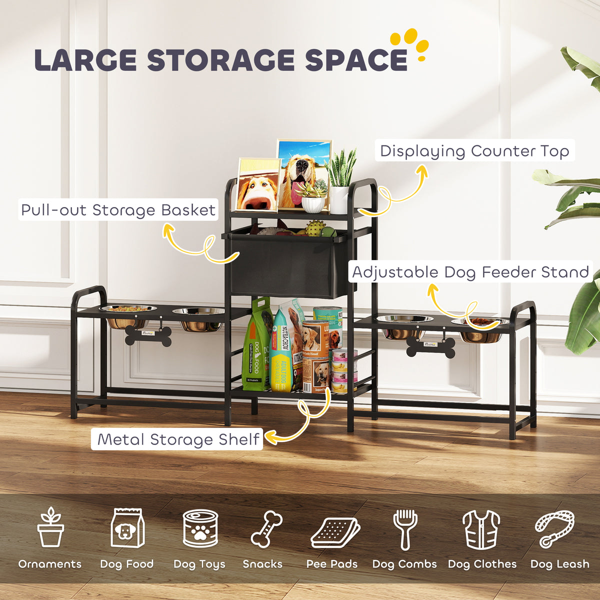 Multi-Dog Feeding Station with 4 Bowls, 3 Heights & Toy Bin – image 4