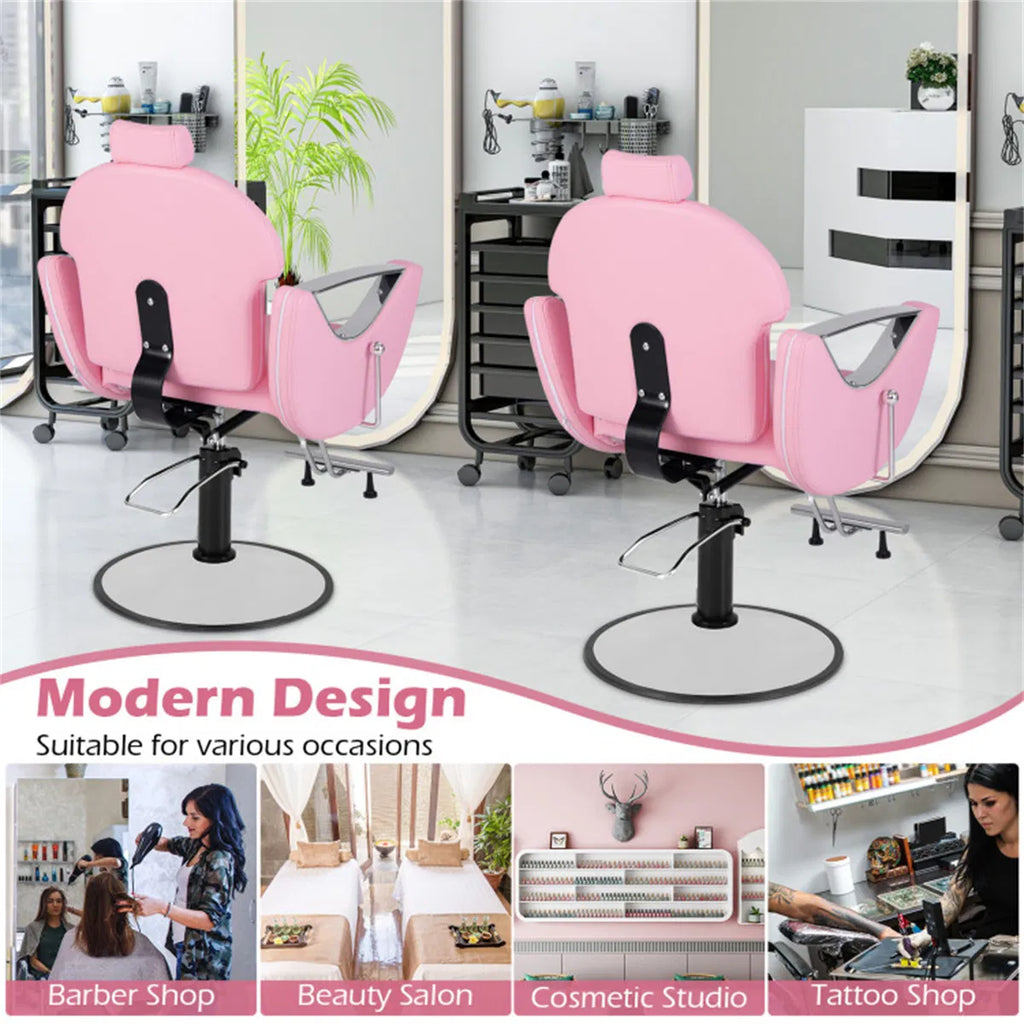 Pink Reclining Barber Chair with Adjustable Headrest – image 10