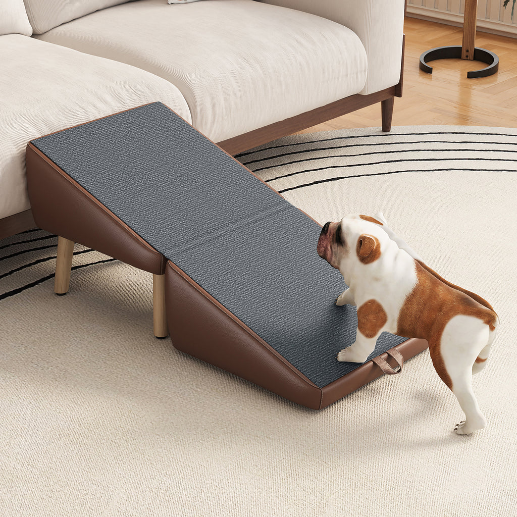 Dog Stairs and Ramp 2-in-1, Wooden Ottoman Pet Steps for Couch, Brown
