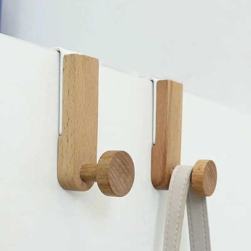 Over Cabinet Door Hook Rack Wood and Iron