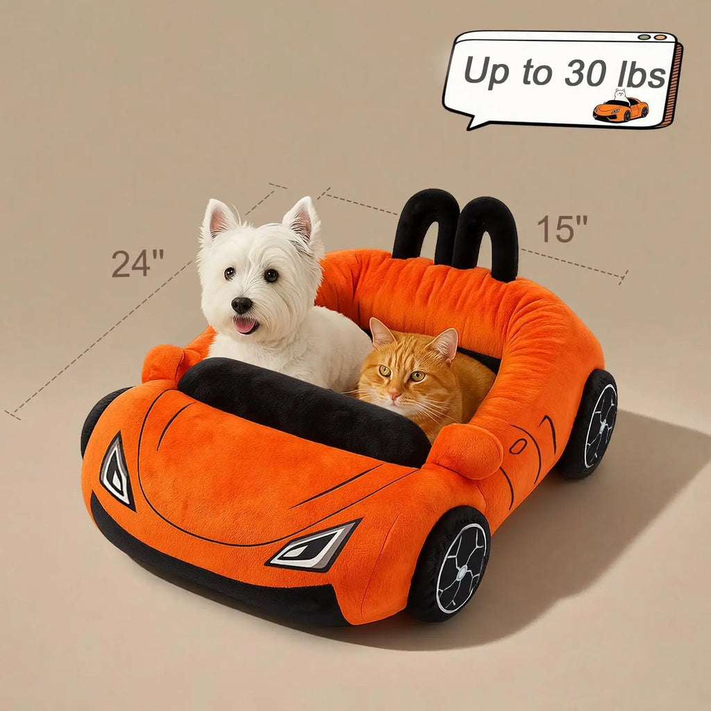 Sports Car Cat Bed, Plush Pet Bed with Removable Pillow 24 x 15.7 in – image 2