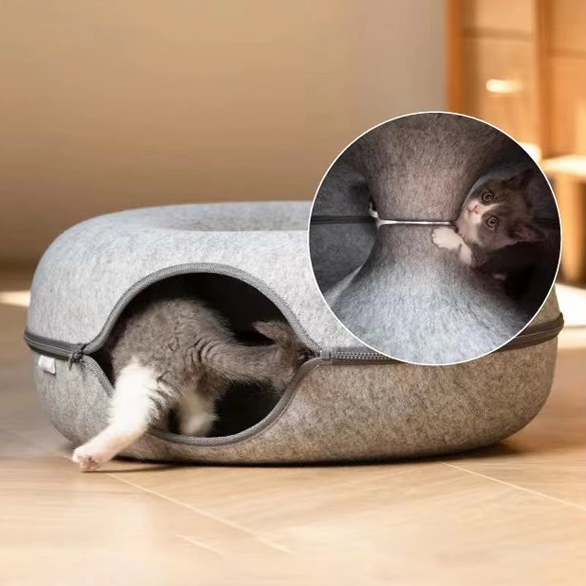 Donut Cat Tunnel Bed – 2-in-1 Plush Play Tunnel for Pets – image 4