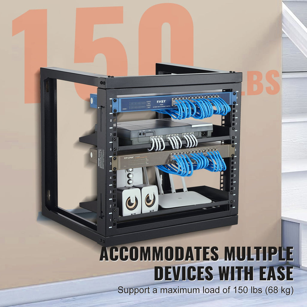 9U Wall Mount Open Frame Network Rack, 150 lb Capacity, 18 in Deep – image 4