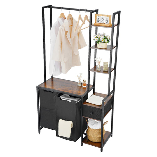 2-Section Laundry Sorter with Shelves and Pull-Out Bags – image 1