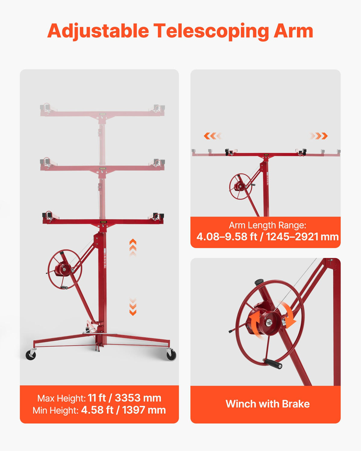 11 ft Drywall Lift Panel Hoist, 150 lb Capacity with Telescoping Arm – image 3
