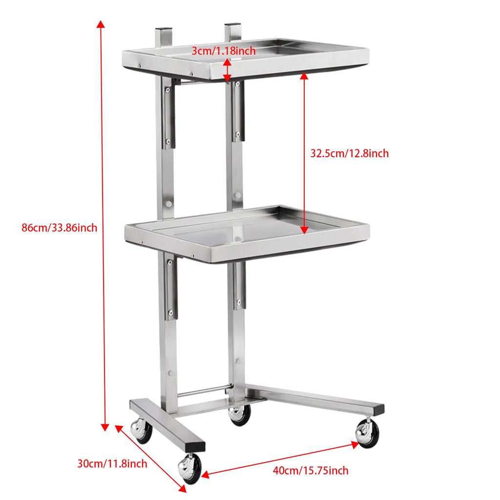 2 Tier Stainless Steel Salon Spa Rolling Cart with Folding Trays – image 5