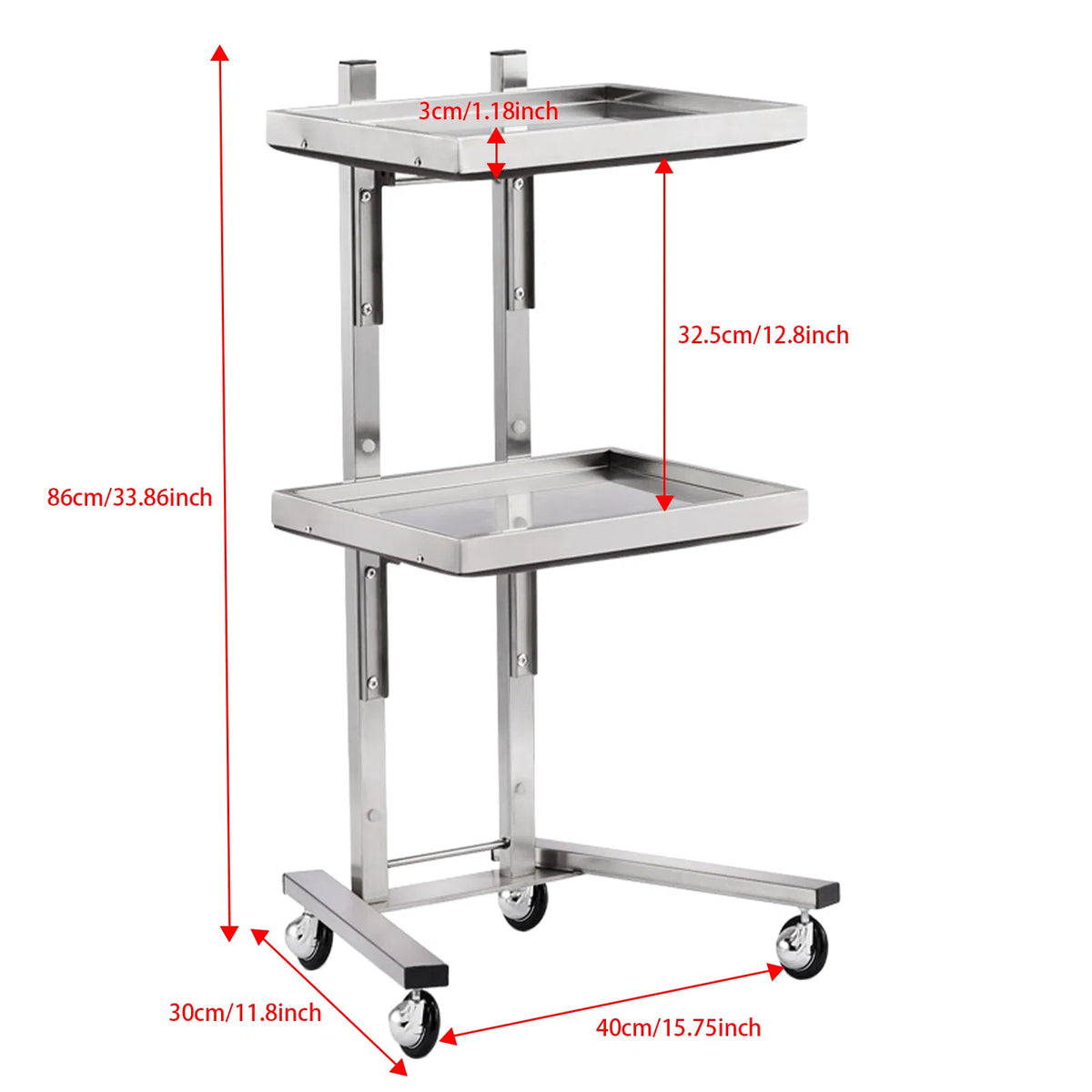 2 Tier Stainless Steel Salon Spa Rolling Cart with Folding Trays – image 5
