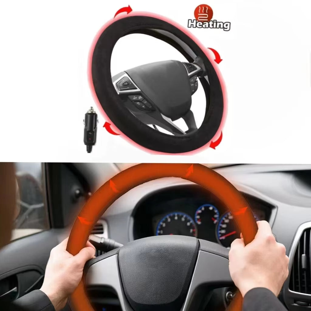 Heated Steering Wheel Cover 12V, Plush Winter Hand Warmer 15 in