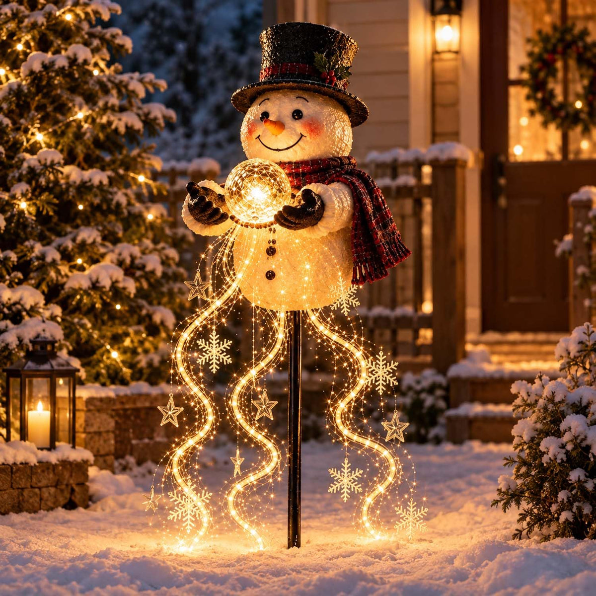 Solar Snowman Fountain Light - Cascading Snowflake LED Yard Stake – image 8
