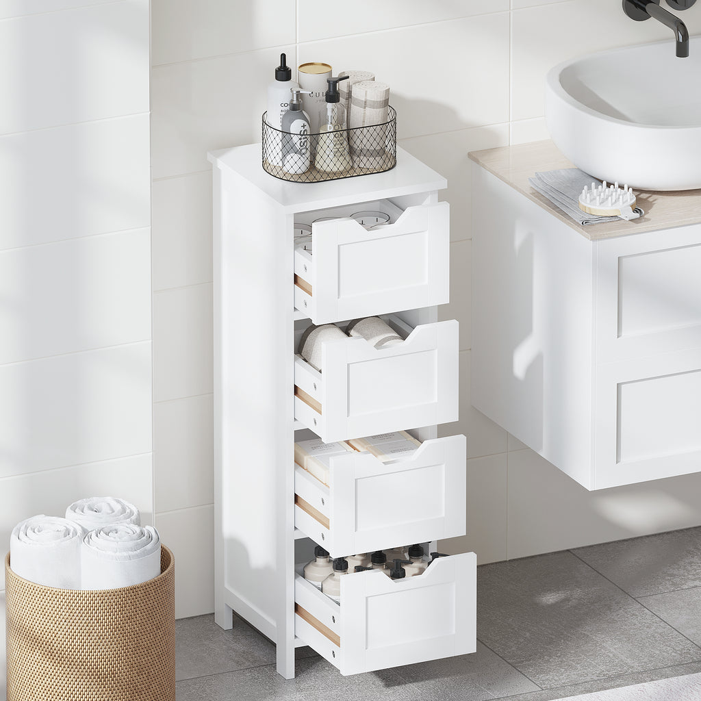 Bathroom Floor Cabinet with 4 Drawers, Narrow Freestanding, White – image 3