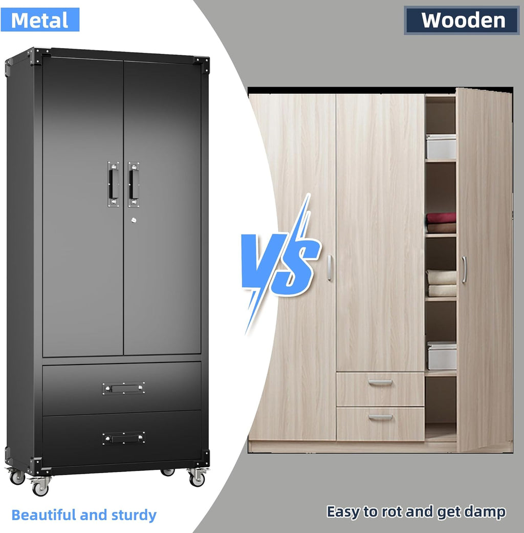 Rolling Steel Storage Cabinet with 2 Locking Doors and 2 Drawers – image 10