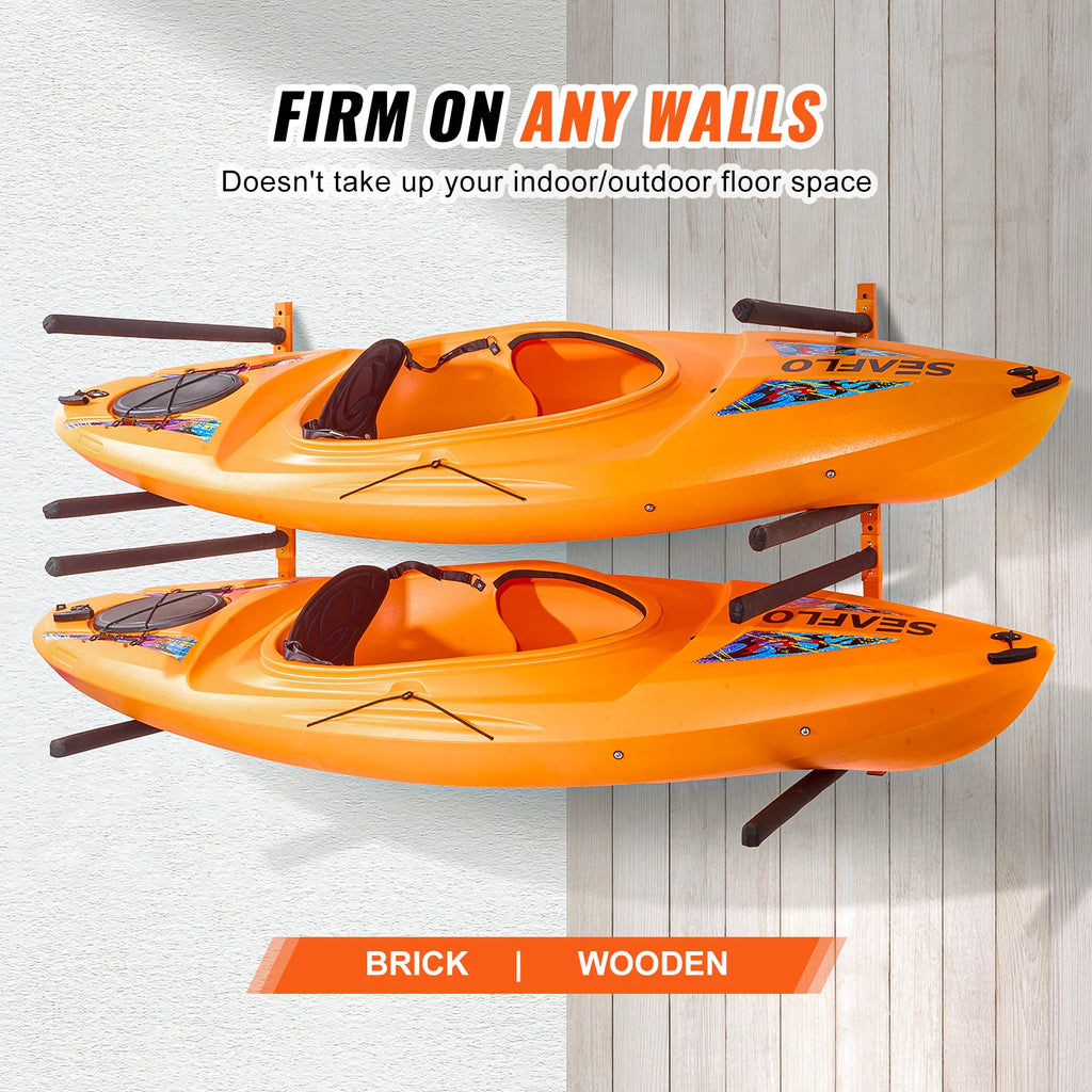 Wall Mount Kayak Storage Rack for 4 Boats, 400 Lb Padded Arms