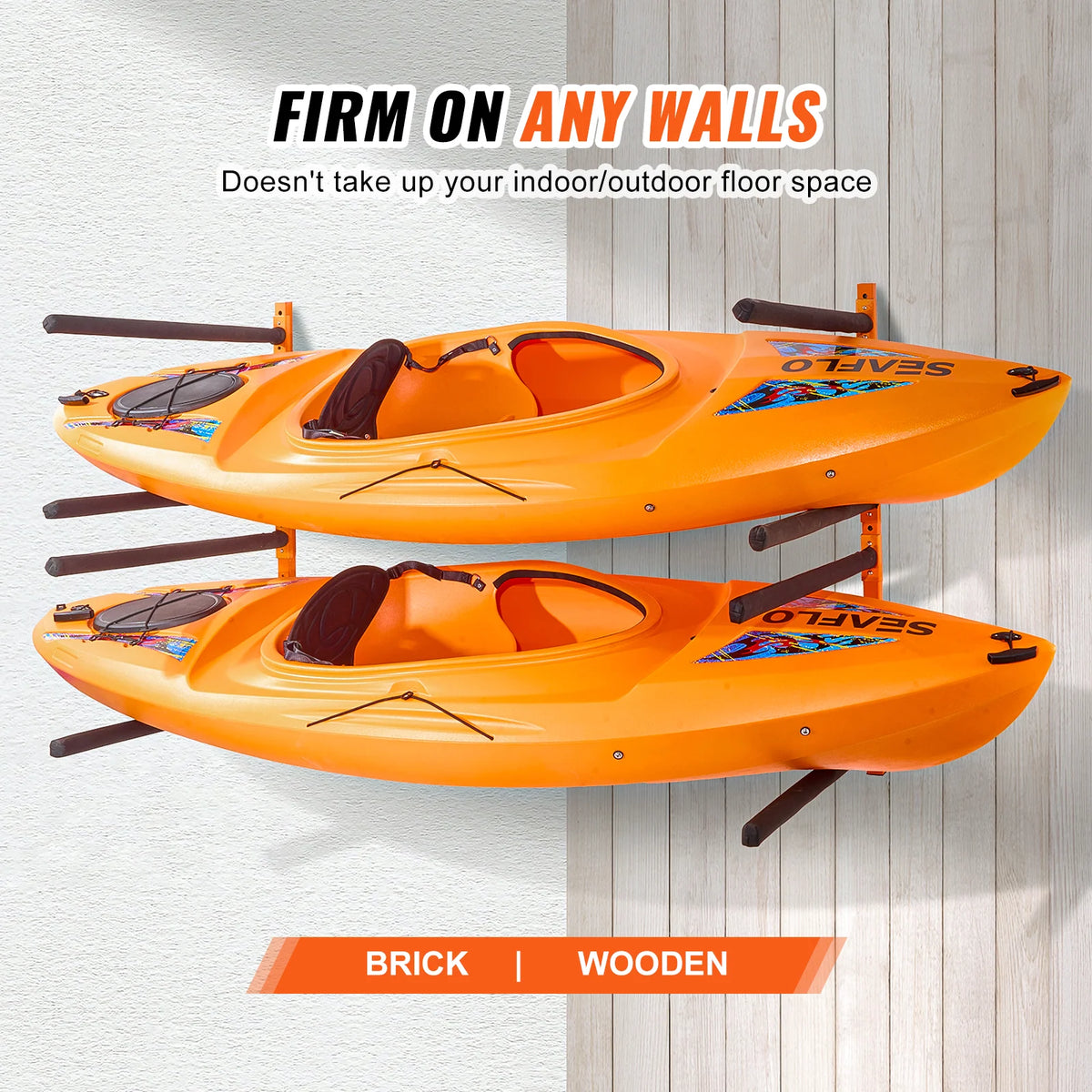 Wall Mount Kayak Storage Rack for 4 Boats, 400 Lb Padded Arms