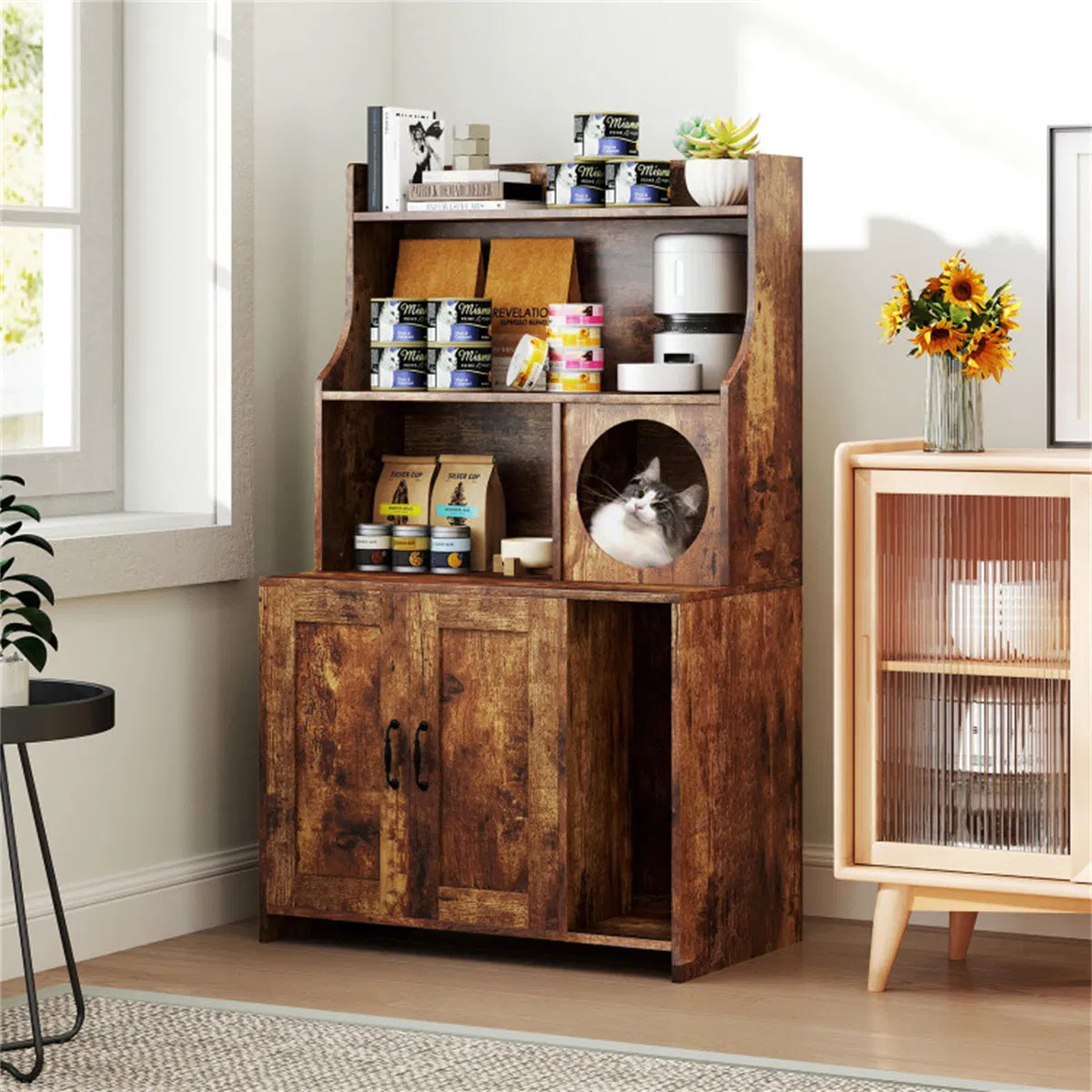 Industrial Cat Litter Box Enclosure with Storage Shelves and Condo – image 8